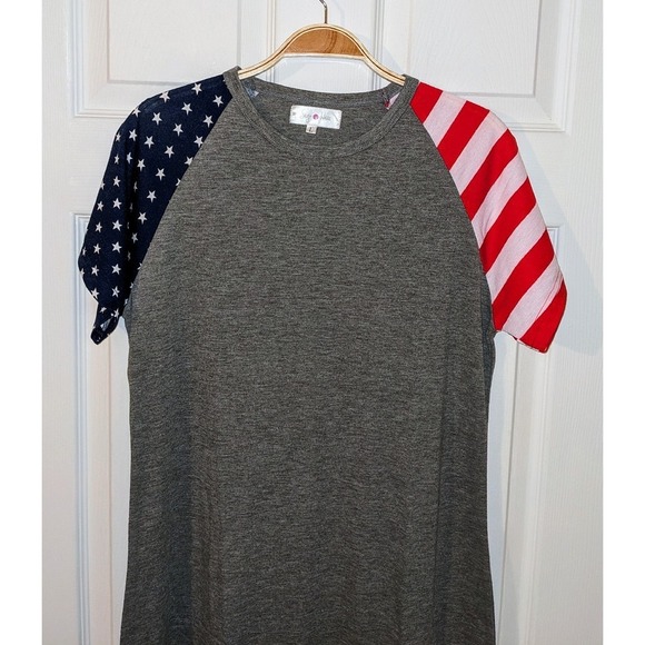 Sign Here Gray Midi Dress Patriotic American Flag Sleeves Women's Size L NWOT - Picture 4 of 9